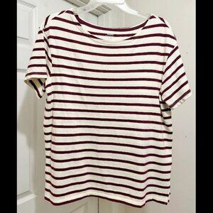 Old Navy Maroon Striped Mariner S/S Shirt 100% Cotton T-Shirt Size L